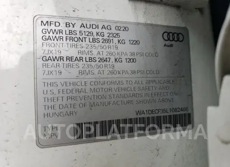 AUDI Q3 PREMIUM 2020 vin WA1DECF35L1082466 from auto auction Copart