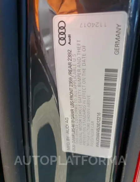 AUDI A4 PREMIUM 2020 vin WAUGMAF45LN012216 from auto auction Copart