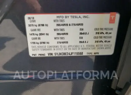 TESLA MODEL X 2018 vin 5YJXCBE24JF115568 from auto auction Copart