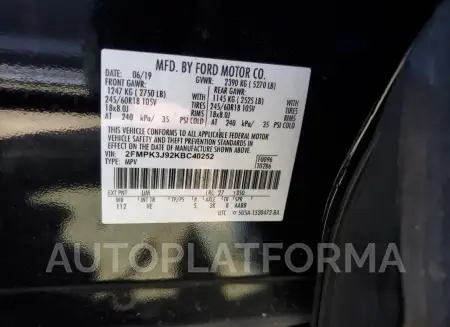 FORD EDGE SEL 2019 vin 2FMPK3J92KBC40252 from auto auction Copart