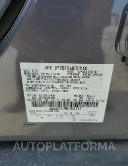 FORD ECOSPORT S 2021 vin MAJ6S3GL9MC451282 from auto auction Copart