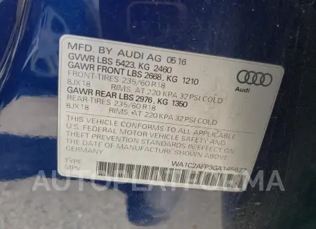 AUDI Q5 PREMIUM 2016 vin WA1C2AFP3GA145677 from auto auction Copart