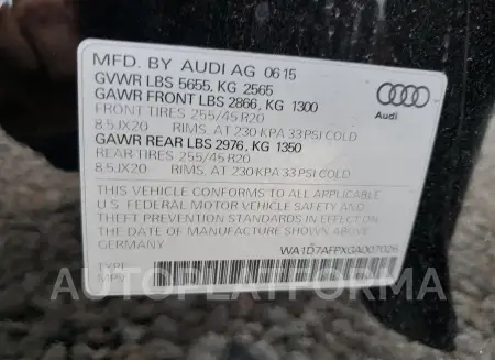 AUDI Q5 PREMIUM 2016 vin WA1D7AFPXGA007026 from auto auction Copart