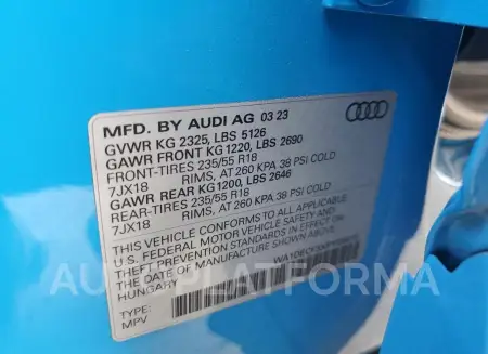 AUDI Q3 PREMIUM 2023 vin WA1DECF3XP1109019 from auto auction Copart