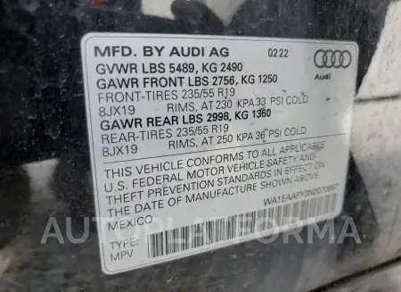 AUDI Q5 PREMIUM 2022 vin WA1EAAFY3N2070667 from auto auction Copart