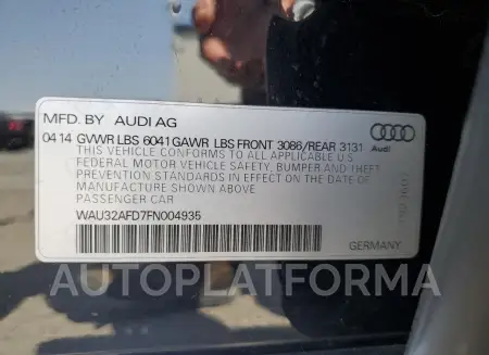 AUDI A8 L QUATT 2015 vin WAU32AFD7FN004935 from auto auction Copart