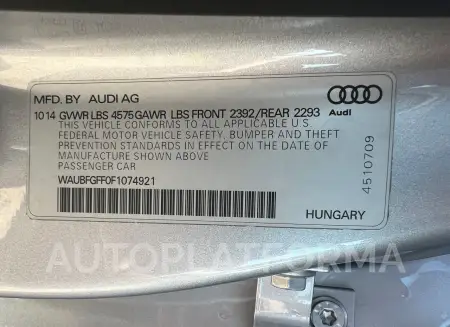 AUDI A3 PREMIUM 2015 vin WAUBFGFF0F1074921 from auto auction Copart