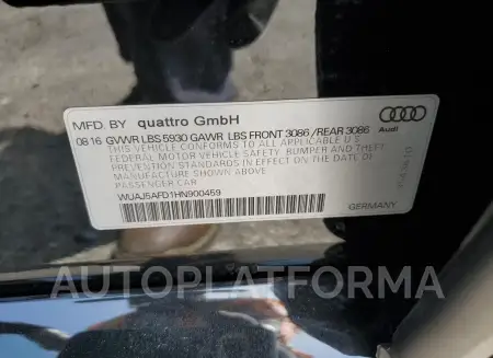 AUDI S8 PLUS QU 2017 vin WUAJ5AFD1HN900459 from auto auction Copart