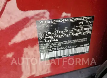 MERCEDES-BENZ EQB 300 4M 2024 vin W1N9M0KB6RN094467 from auto auction Copart