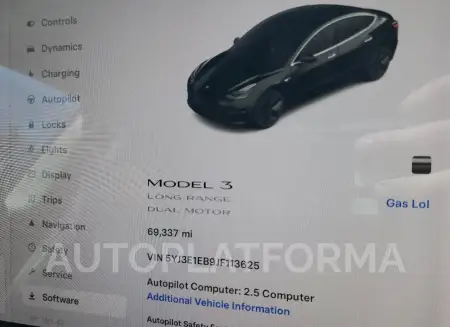 TESLA MODEL 3 2018 vin 5YJ3E1EB9JF113625 from auto auction Copart