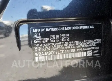 BMW 530E 2020 vin WBAJA9C07LCD44168 from auto auction Copart