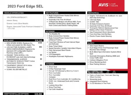 FORD EDGE SEL 2023 vin 2FMPK4J95PBA24571 from auto auction Copart