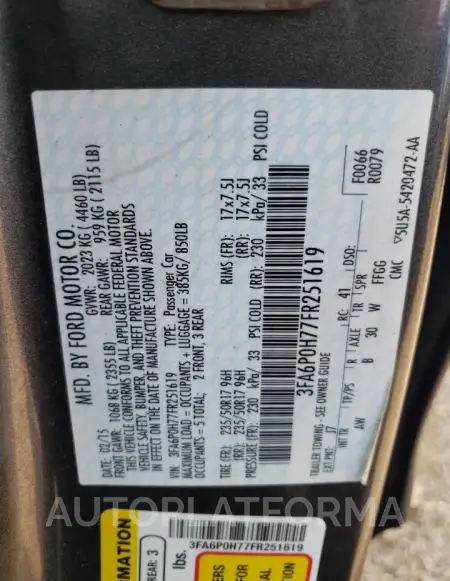 FORD FUSION SE 2015 vin 3FA6P0H77FR251619 from auto auction Copart