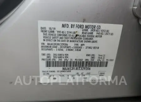 FORD ECOSPORT S 2020 vin MAJ6S3FL8LC329206 from auto auction Copart