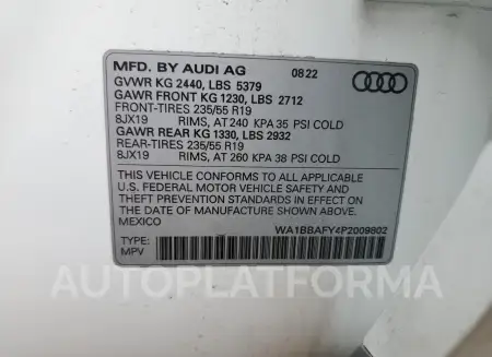 AUDI Q5 PREMIUM 2023 vin WA1BBAFY4P2009802 from auto auction Copart