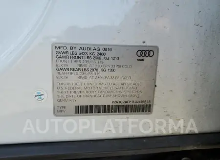 AUDI Q5 PREMIUM 2017 vin WA1C2AFP1HA035518 from auto auction Copart