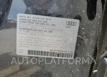 AUDI Q5 PREMIUM 2016 vin WA1D7AFP4GA057128 from auto auction Copart