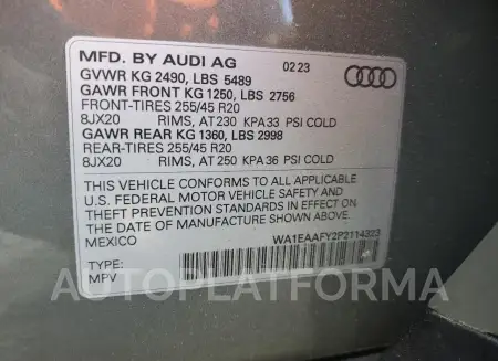 AUDI Q5 PREMIUM 2023 vin WA1EAAFY2P2114323 from auto auction Copart