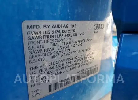 AUDI Q3 PREMIUM 2022 vin WA1EECF34N1043875 from auto auction Copart