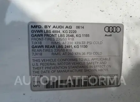 AUDI Q3 PREMIUM 2015 vin WA1EFCFS1FR002305 from auto auction Copart