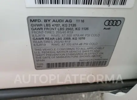 AUDI Q3 PREMIUM 2017 vin WA1HCCFS7HR010904 from auto auction Copart