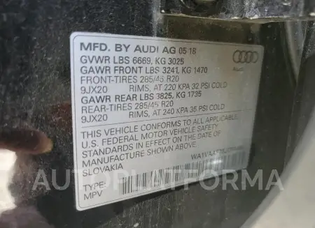 AUDI Q7 PRESTIG 2018 vin WA1VAAF78JD044801 from auto auction Copart