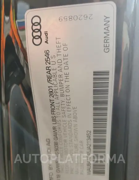 AUDI S4 PREMIUM 2018 vin WAUB4AF45JA213452 from auto auction Copart