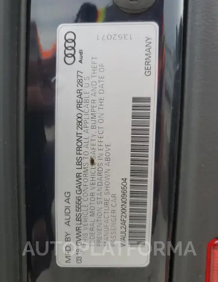 AUDI A6 PREMIUM 2019 vin WAUL2AF2XKN096504 from auto auction Copart