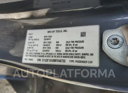 TESLA MODEL 3 2021 vin 5YJ3E1EA9MF048755 from auto auction Copart