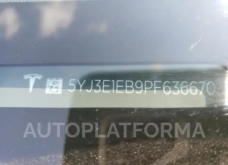 TESLA MODEL 3 2023 vin 5YJ3E1EB9PF636670 from auto auction Copart