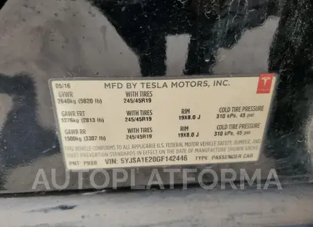 TESLA MODEL S 2016 vin 5YJSA1E20GF142446 from auto auction Copart