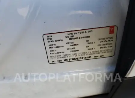 TESLA MODEL X 2018 vin 5YJXCAE27JF141043 from auto auction Copart