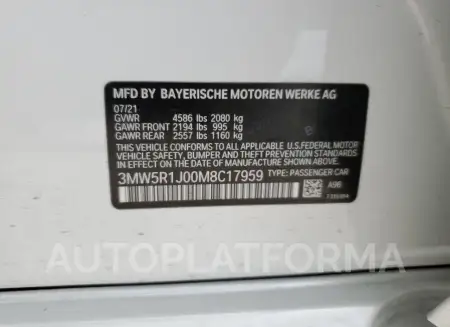 BMW 330I 2021 vin 3MW5R1J00M8C17959 from auto auction Copart