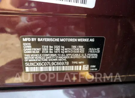 BMW X7 M50I 2020 vin 5UXCX6C07L9C66978 from auto auction Copart