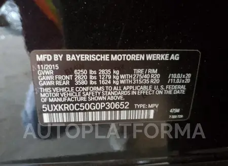 BMW X5 XDRIVE3 2016 vin 5UXKR0C50G0P30652 from auto auction Copart