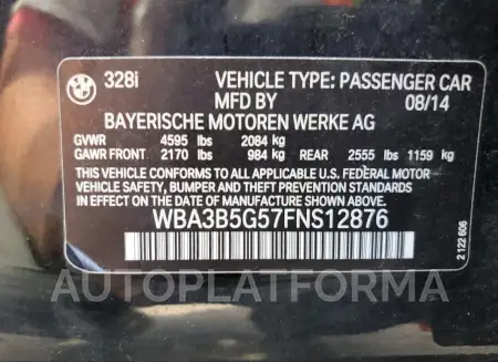 BMW 328 XI SUL 2015 vin WBA3B5G57FNS12876 from auto auction Copart