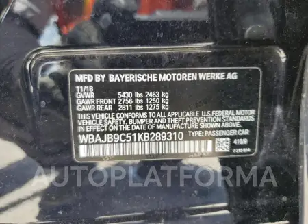 BMW M550XI 2019 vin WBAJB9C51KB289310 from auto auction Copart