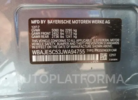 BMW 540 I 2018 vin WBAJE5C53JWA94755 from auto auction Copart