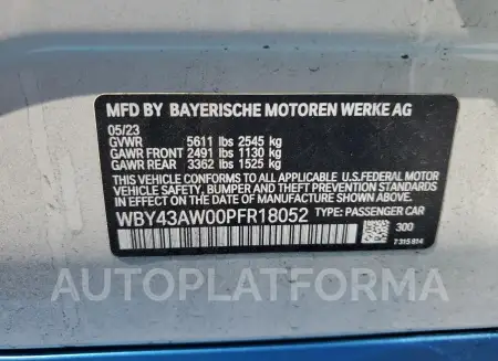 BMW I4 EDRIVE 2023 vin WBY43AW00PFR18052 from auto auction Copart