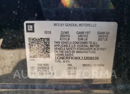 CHEVROLET TRAVERSE L 2018 vin 1GNERFKWXJJ208535 from auto auction Copart