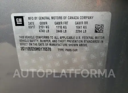 CHEVROLET IMPALA LT 2017 vin 2G1105S39H9176578 from auto auction Copart