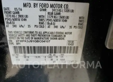 FORD EDGE SEL 2016 vin 2FMPK3J91GBC04107 from auto auction Copart