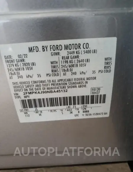 FORD EDGE SEL 2022 vin 2FMPK4J90NBA45132 from auto auction Copart