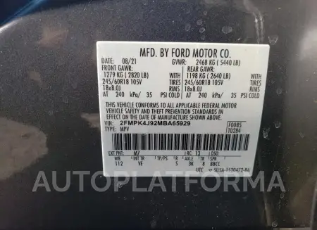 FORD EDGE SEL 2021 vin 2FMPK4J92MBA65929 from auto auction Copart