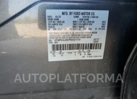 FORD EDGE SEL 2023 vin 2FMPK4J9XPBA27319 from auto auction Copart