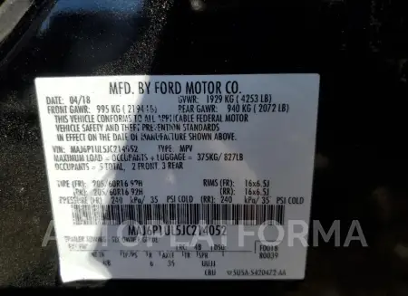 FORD ECOSPORT S 2018 vin MAJ6P1UL5JC214052 from auto auction Copart