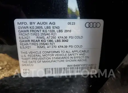 AUDI SQ5 PREMIU 2023 vin WA1B4BFY0P2149913 from auto auction Copart