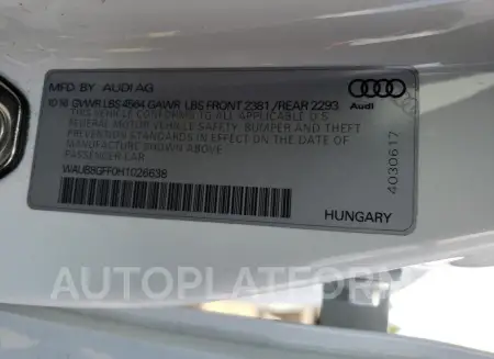 AUDI A3 PREMIUM 2017 vin WAUB8GFF0H1026638 from auto auction Copart