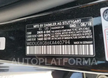 MERCEDES-BENZ S 560 4MAT 2019 vin WDDUG8GB6KA440794 from auto auction Copart