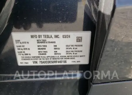 TESLA MODEL X 2024 vin 7SAXCDE50RF440156 from auto auction Copart